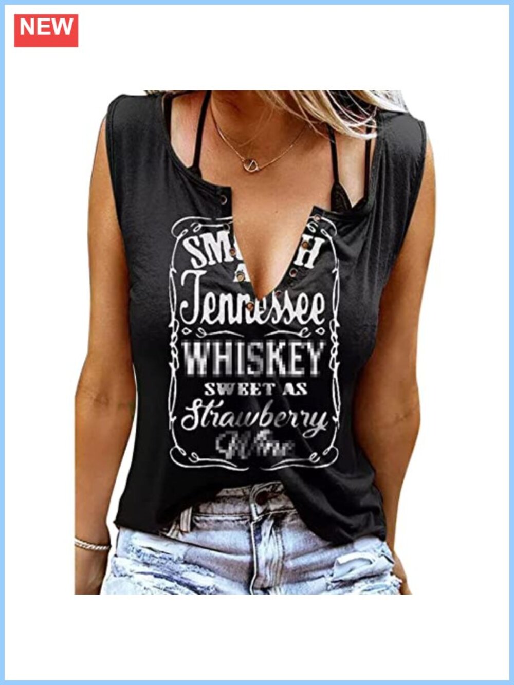 Sleeveless V Neck Tank Top Strawberry Country Music Retro Grommet Summer